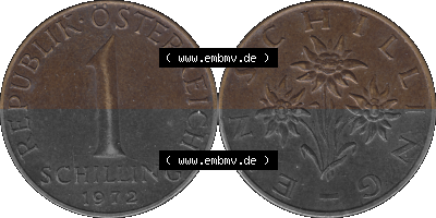 Österreich 1 / Ein Schilling 1959-2001, 1 Schilling 1972 (Stück 1), Ein Shilling Edelweiß Sammlung