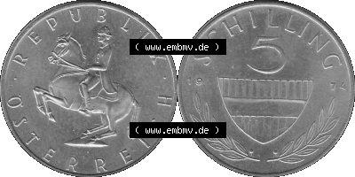 5 / Fünf Schilling Österreich in s/w Schwarzweiß bzw. Graustufen Farbgebung von Scanner transparenten PNG 1968-2001, 5 Schilling... Sammlung
