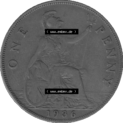 Großbritannien Umlaufmünze One Penny, 1 Pence 1928-1936, 1 One Penny, 1936 (Stück 1), George V. BM GEORGIVS V DEI GRABRITTOMNREX... Sammlung