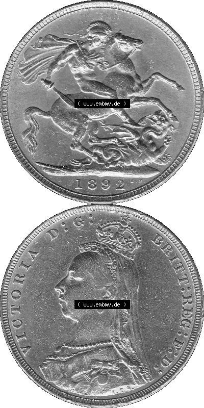 Alte Goldmünze Großbritannien Bilder in s/w bzw. Graustufen 1887-1892, 1 Pfund Sovereign 1892 (Stück 1) Graustufen Sammlung