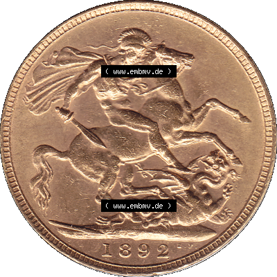 Alte Goldmünze Großbritannien 1887-1892, 1 Pfund Sovereign 1892 (Stück 1) Sammlung