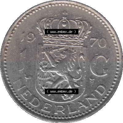 Alte Münze Niederlande in Farbe 1967-1980, 1 Gulden Königin Juliana 1970, niederländisch Nederland Sammlung