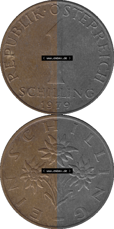 Österreich 1 / Ein Schilling 1959-2001, 1 Schilling 1979 (Stück 1), Edelweiß, Münze / Kursmünze aus Österreich Sammlung