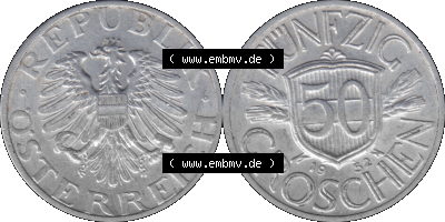 Alte Münze aus Österreich als PNG-Grafik 1946-1955, 50 Groschen 1952 (Stück 1) Sammlung