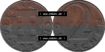 2 / Zwei Groschen Österreich in original Farbgebung von Scanner transparenten PNG 1925-1938, 2 Zwei Groschen, Krückenkreuz 1929... Sammlung