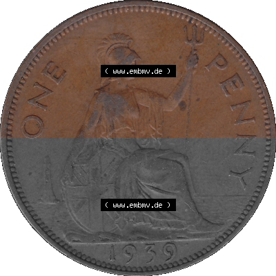 Großbritannien Umlaufmünze 1937-1948, 1 One Penny 1939 (Stück 1), George VI, GEORGIVS VI DGBROMNREX FDINDIMP. HP Sammlung