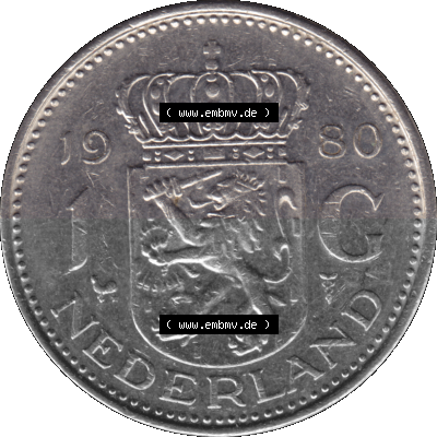 Alte Münze Niederlande in Farbe 1967-1980, 1 Gulden Königin Juliana 1980, niederländisch Nederland Sammlung