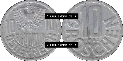 10 / Zehn Groschen Österreich in original Farbgebung von Scanner transparenten PNG 1951-2001, 10 Groschen 1952 (Stück 1) Sammlung