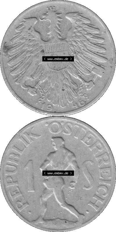 Österreich 1 / Ein Schilling in Graustufen 1946-1957, 1 Schilling 1946 (Stück 1) Graustufen Sammlung