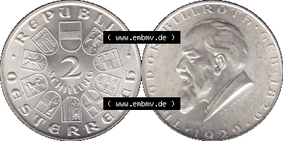 Österreich 1929-1929, 2 Schilling 1929 (Stück 1), Silbermünze Theodor Billroth Sammlung