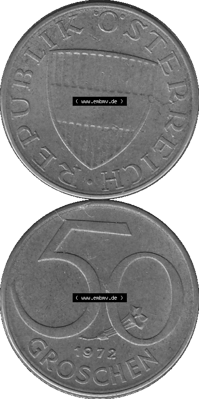 50 / Fünfzig Groschen Österreich in s/w Schwarzweiß bzw. Graustufen Farbgebung von Scanner transparenten PNG 1959-2001, 50... Sammlung