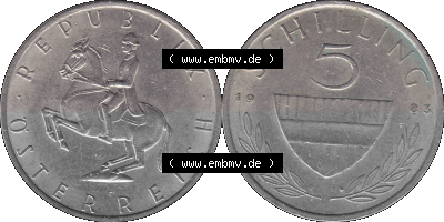 5 / Fünf Schilling Österreich in original Farbgebung von Scanner transparenten PNG 1968-2001, 5 Schilling 1983 (Stück 1), Reiter... Sammlung