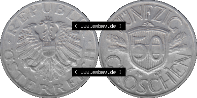 Alte Münze aus Österreich als PNG-Grafik 1946-1955, 50 Groschen 1947 (Stück 1) Sammlung