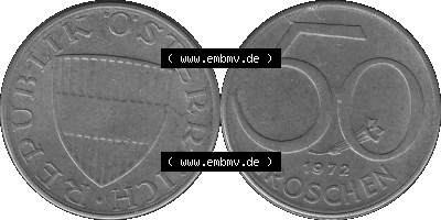 50 / Fünfzig Groschen Österreich in s/w Schwarzweiß bzw. Graustufen Farbgebung von Scanner transparenten PNG 1959-2001, 50... Sammlung