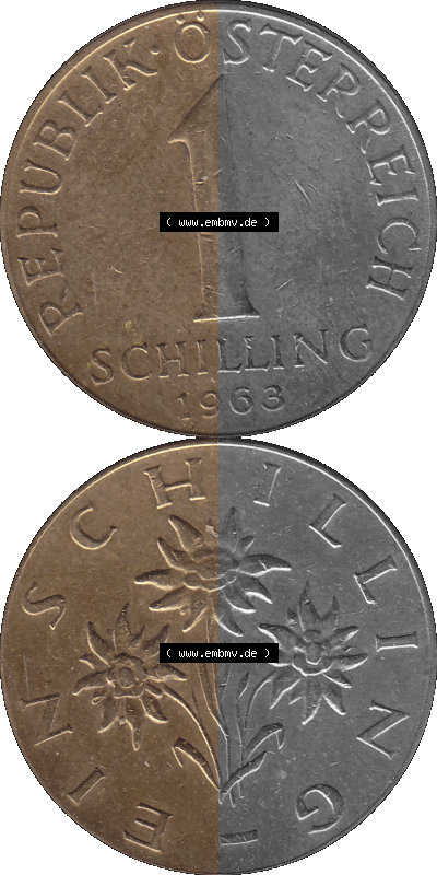 Österreich 1 / Ein Schilling 1959-2001, 1 Schilling 1963 (Stück 1), Edelweiß, Münze / Kursmünze aus Österreich Sammlung