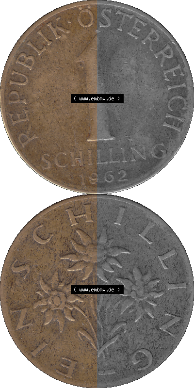 Österreich 1 / Ein Schilling 1959-2001, 1 Schilling 1962 (Stück 1), Edelweiß, Münze / Kursmünze aus Österreich Sammlung