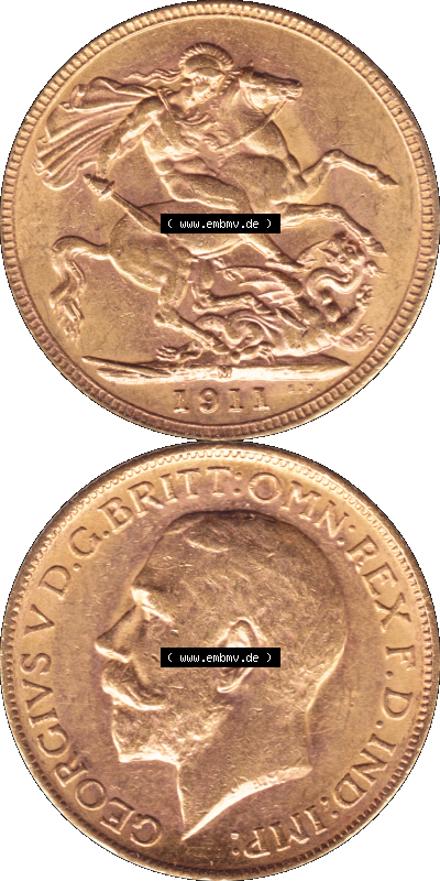 Alte Goldmünze Großbritannien 1911-1927, 1 Pfund Sovereign 1911 (Stück 1) Sammlung