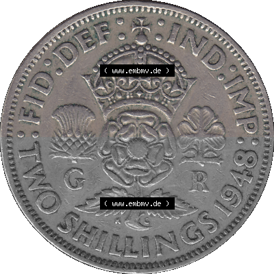 Alte Münze Großbritannien, Bild in Farbe bzw. Color PNG-Grafik, Umlaufmünze aus dem Zeitraum 1947-1948, 2 Schilling-Florin,... Sammlung