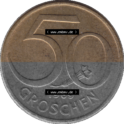 50 / Fünfzig Groschen Österreich in original Farbgebung von Scanner transparenten PNG 1959-2001, 50 Groschen 1969 (Stück 1),... Sammlung