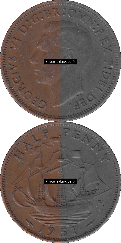 Großbritannien Umlaufmünze Half Penny 1949-1952, Half Penny 1951 (Stück 1), George VI. GEORGIVS VI D-G-BR-OMN-REX FIDEI DEF.HP Sammlung