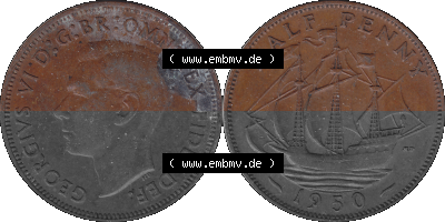 Großbritannien Umlaufmünze Half Penny 1949-1952, Half Penny 1950 (Stück 1), George VI. GEORGIVS VI D-G-BR-OMN-REX FIDEI DEF.HP Sammlung