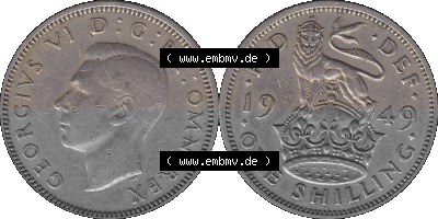Alte Münze Großbritannien, Bild in Farbe bzw. Color PNG-Grafik 1949-1951, 1 One Schilling - One Shilling, 1949 (Stück 2) Stehender... Sammlung