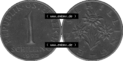 Österreich 1 / Ein Schilling in Graustufen 1959-2001, 1 Schilling 1972 (Stück 1), Ein Shilling Edelweiß Graustufen Sammlung