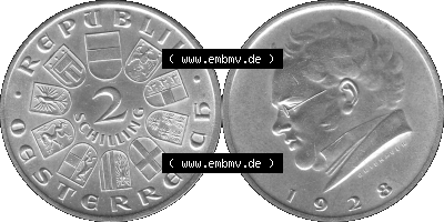 Österreich 1928-1928, 2 Schilling 1928 (Stück 1), Silbermünze Franz Schubert Graustufen Sammlung