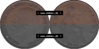 Großbritannien Umlaufmünze One Penny, 1 Pence 1927-1927, 1 One Penny, 1927 (Stück 2) , George V, BM GEORGIVS V DEI GRABRITTOMNREX... Sammlung