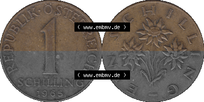 Österreich 1 / Ein Schilling 1959-2001, 1 Schilling 1965 (Stück 1), Edelweiß, Münze / Kursmünze aus Österreich Sammlung