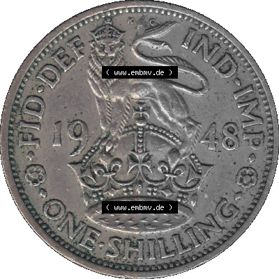 Alte Münze Großbritannien, Bild in Farbe bzw. Color PNG-Grafik 1947-1948, 1 One Schilling - One Shilling, 1948 (Stück 5) Stehender... Sammlung