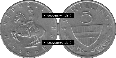 5 / Fünf Schilling Österreich in s/w Schwarzweiß bzw. Graustufen Farbgebung von Scanner transparenten PNG 1968-2001, 5 Schilling... Sammlung