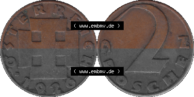 2 / Zwei Groschen Österreich in original Farbgebung von Scanner transparenten PNG 1925-1938, 2 Zwei Groschen, Krückenkreuz 1926... Sammlung