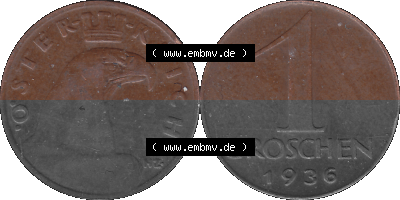 1 / Ein Groschen Österreich in original Farbgebung von Scanner transparenten PNG 1925-1938, 1-Ein Groschen, Adlerkopf mit Mauerkrone... Sammlung