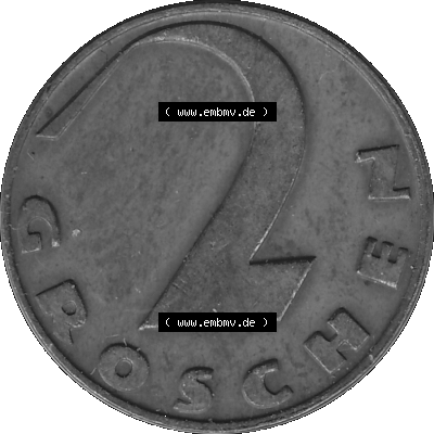 2 / Zwei Groschen Österreich in s/w Schwarzweiß bzw. Graustufen Farbgebung von Scanner transparenten PNG 1925-1938, 2 Zwei Groschen,... Sammlung