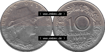 10 / Zehn Groschen Österreich in original Farbgebung von Scanner transparenten PNG 1925-1929, 10 Groschen 1925 (Stück 1), VS... Sammlung