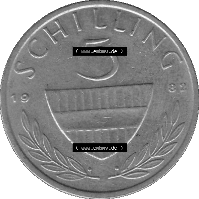 5 / Fünf Schilling Österreich in s/w Schwarzweiß bzw. Graustufen Farbgebung von Scanner transparenten PNG 1968-2001, 5 Schilling... Sammlung