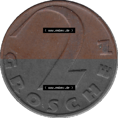 2 / Zwei Groschen Österreich in original Farbgebung von Scanner transparenten PNG 1925-1938, 2 Zwei Groschen, Krückenkreuz 1937... Sammlung