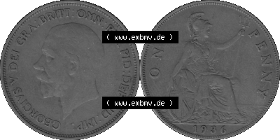 Großbritannien Umlaufmünze One Penny, 1 Pence 1928-1936, 1 One Penny, 1936 (Stück 1), George V. BM GEORGIVS V DEI GRABRITTOMNREX... Sammlung