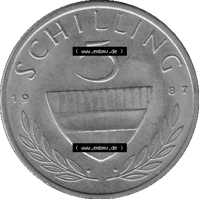 5 / Fünf Schilling Österreich in s/w Schwarzweiß bzw. Graustufen Farbgebung von Scanner transparenten PNG 1968-2001, 5 Schilling... Sammlung