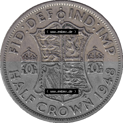 Alte Münze Großbritannien, Bild in Farbe bzw. Color PNG-Grafik 1947-1948, Halbe - 1/2 Krone, Half Crown 1948 (Stück 2) , George... Sammlung