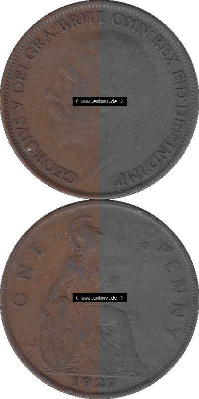 Großbritannien Umlaufmünze One Penny, 1 Pence 1927-1927, 1 One Penny, 1927 (Stück 2) , George V, BM GEORGIVS V DEI GRABRITTOMNREX... Sammlung