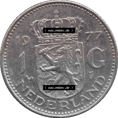 Alte Münze Niederlande in Farbe 1967-1980, 1 Gulden Königin Juliana 1977, niederländisch Nederland Sammlung