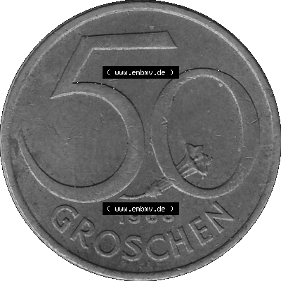 50 / Fünfzig Groschen Österreich in s/w Schwarzweiß bzw. Graustufen Farbgebung von Scanner transparenten PNG 1959-2001, 50... Sammlung