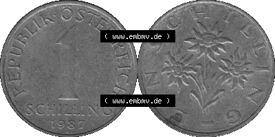Österreich 1 / Ein Schilling 1959-2001, 1 Schilling 1987 (Stück 1), Edelweiß Graustufen Sammlung