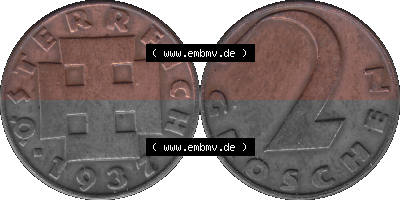 2 / Zwei Groschen Österreich in original Farbgebung von Scanner transparenten PNG 1925-1938, 2 Zwei Groschen, Krückenkreuz 1937... Sammlung