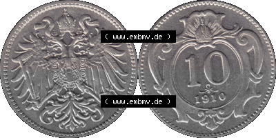 Alte Münze aus Kaiserreich Österreich als PNG-Grafik 1892-1911, 10 Heller 1910 (Stück 1) Sammlung