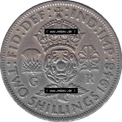 Alte Münze Großbritannien, Bild in Farbe bzw. Color PNG-Grafik, Umlaufmünze aus dem Zeitraum 1947-1948, 2 Schilling-Florin,... Sammlung