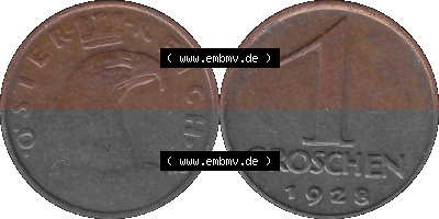 1 / Ein Groschen Österreich in original Farbgebung von Scanner transparenten PNG 1925-1938, 1-Ein Groschen, Adlerkopf mit Mauerkrone... Sammlung