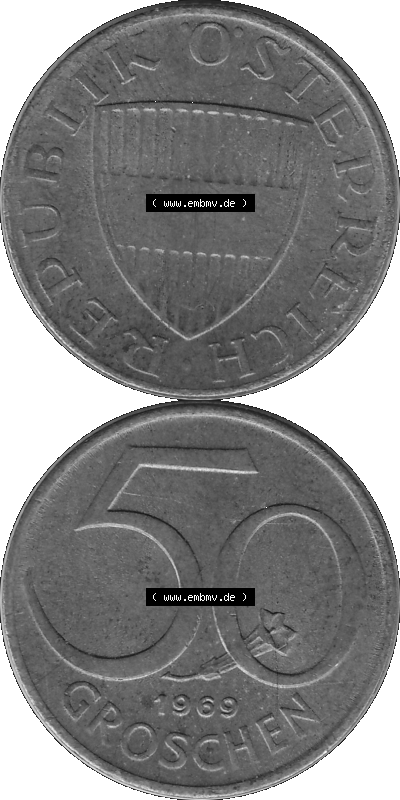50 / Fünfzig Groschen Österreich in s/w Schwarzweiß bzw. Graustufen Farbgebung von Scanner transparenten PNG 1959-2001, 50... Sammlung